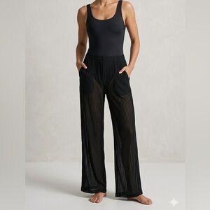 J. Valdi Black Sheer Plissé Swim Coverup Wide Leg Pants - Elastic Waist